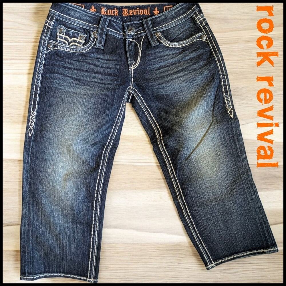 ROCK REVIVAL Capri Jeans Women's 26 ANA Denim Capris Medium Blue Wash New
